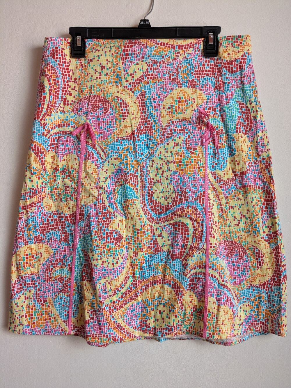 Lily Skirt Womens Pencil Vintage USA Stretch Pink Multi Midi Sz Large EUC